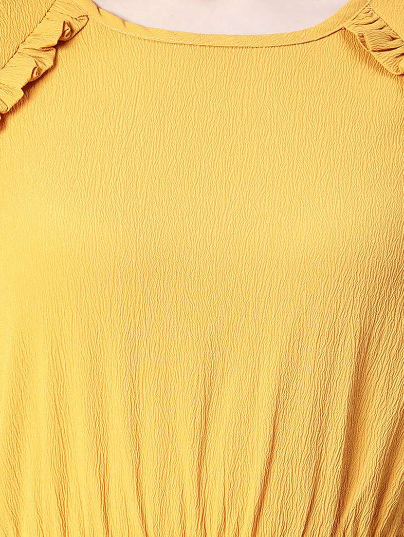 women solid yellow detailed a-line dress - 20622629 -  Standard Image - 4