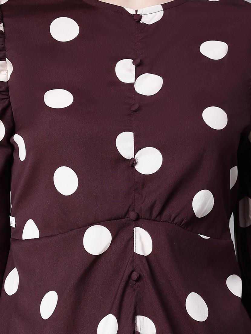 women brown polka dots printed button detailed dress - 20622636 - Standard Image - 4