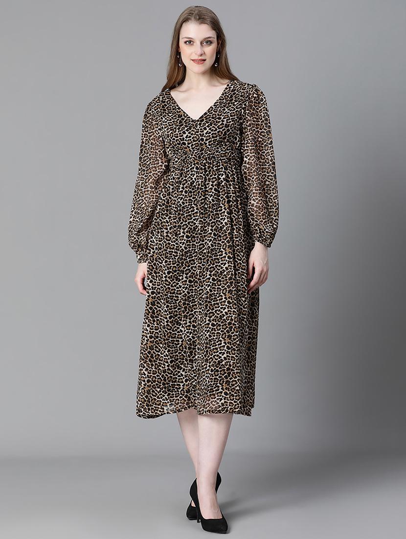 brown animal printed midi dress - 20622641 - Zoom Image - 0