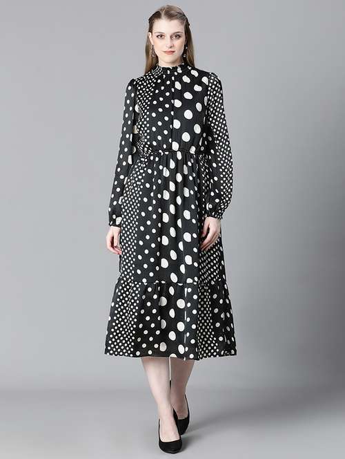 black polka dots printed midi dress - 20622650 -  Standard Image - 0