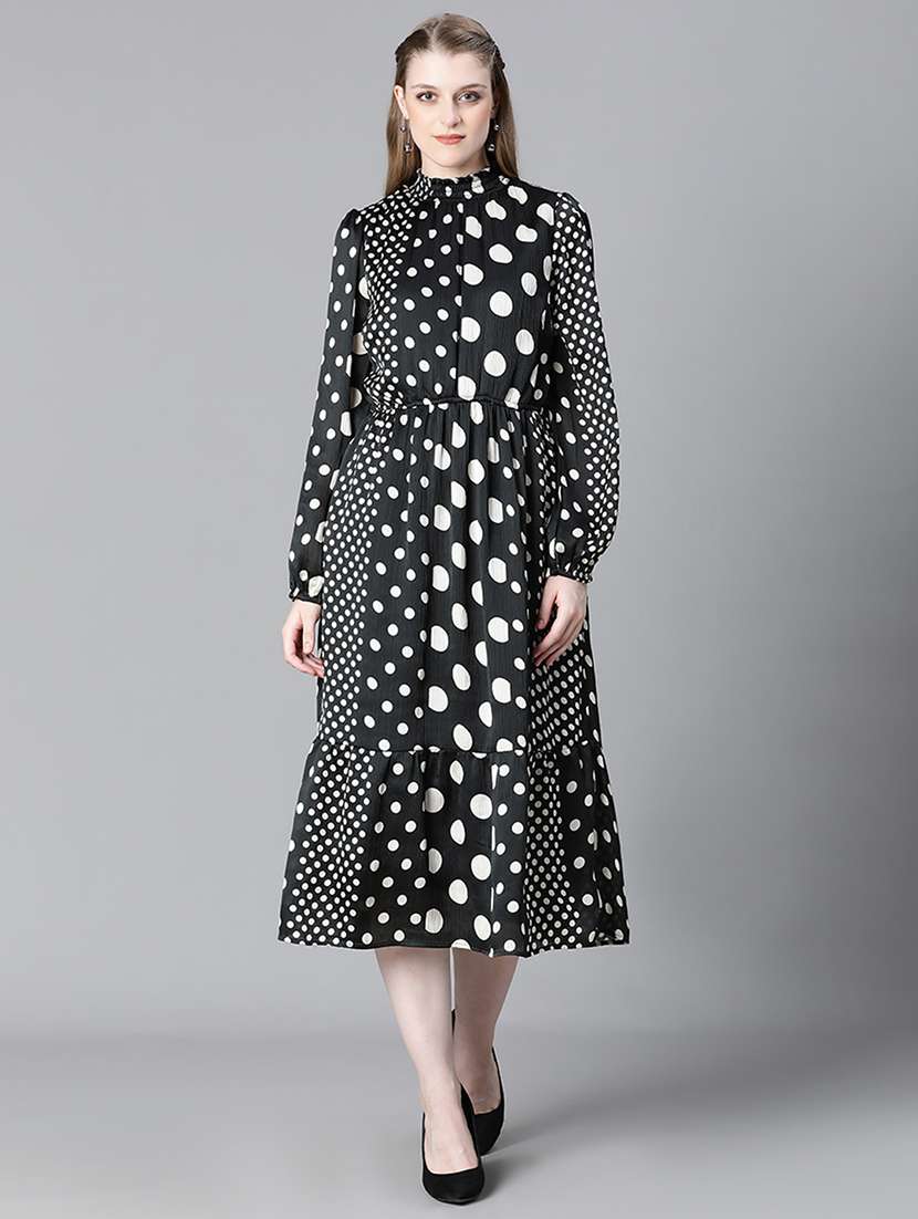 black polka dots printed midi dress - 20622650 -  Zoom Image - 0