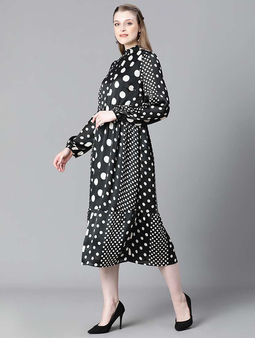 black polka dots printed midi dress - 20622650 -  Standard Image - 1