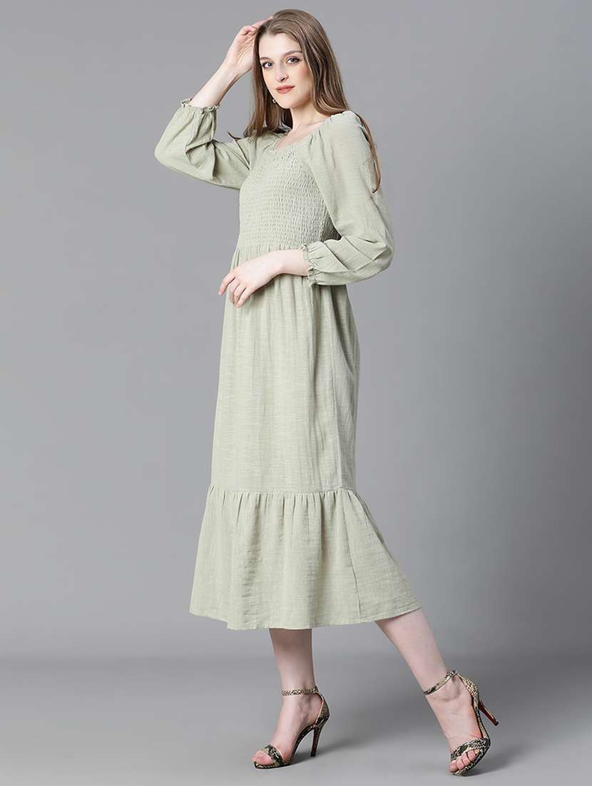 green smocked detailed a-line midi dress - 20622656 - Standard Image - 1
