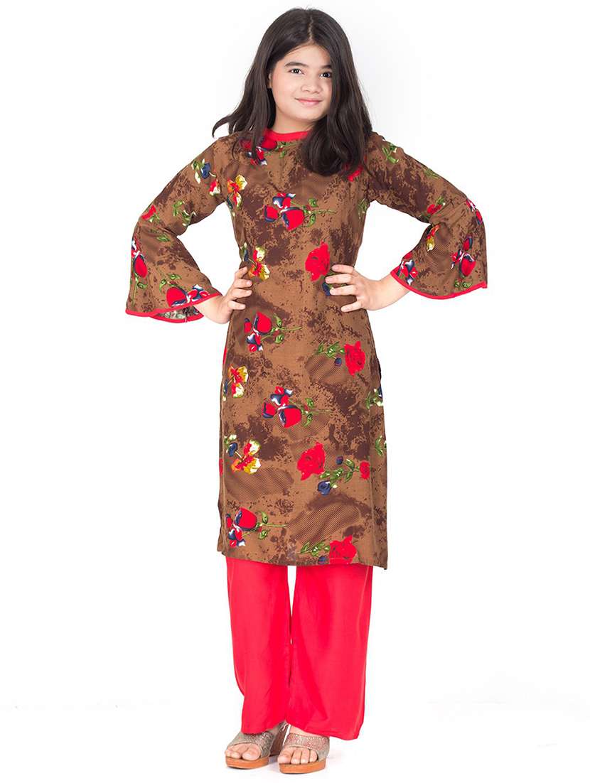 girls floral printed kurta palazzo set - 20622670 -  Standard Image - 1