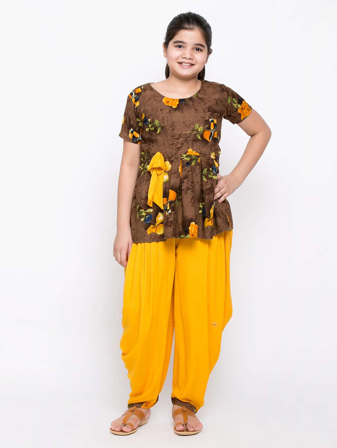 girls floral printed kurta patiyala salwar set
