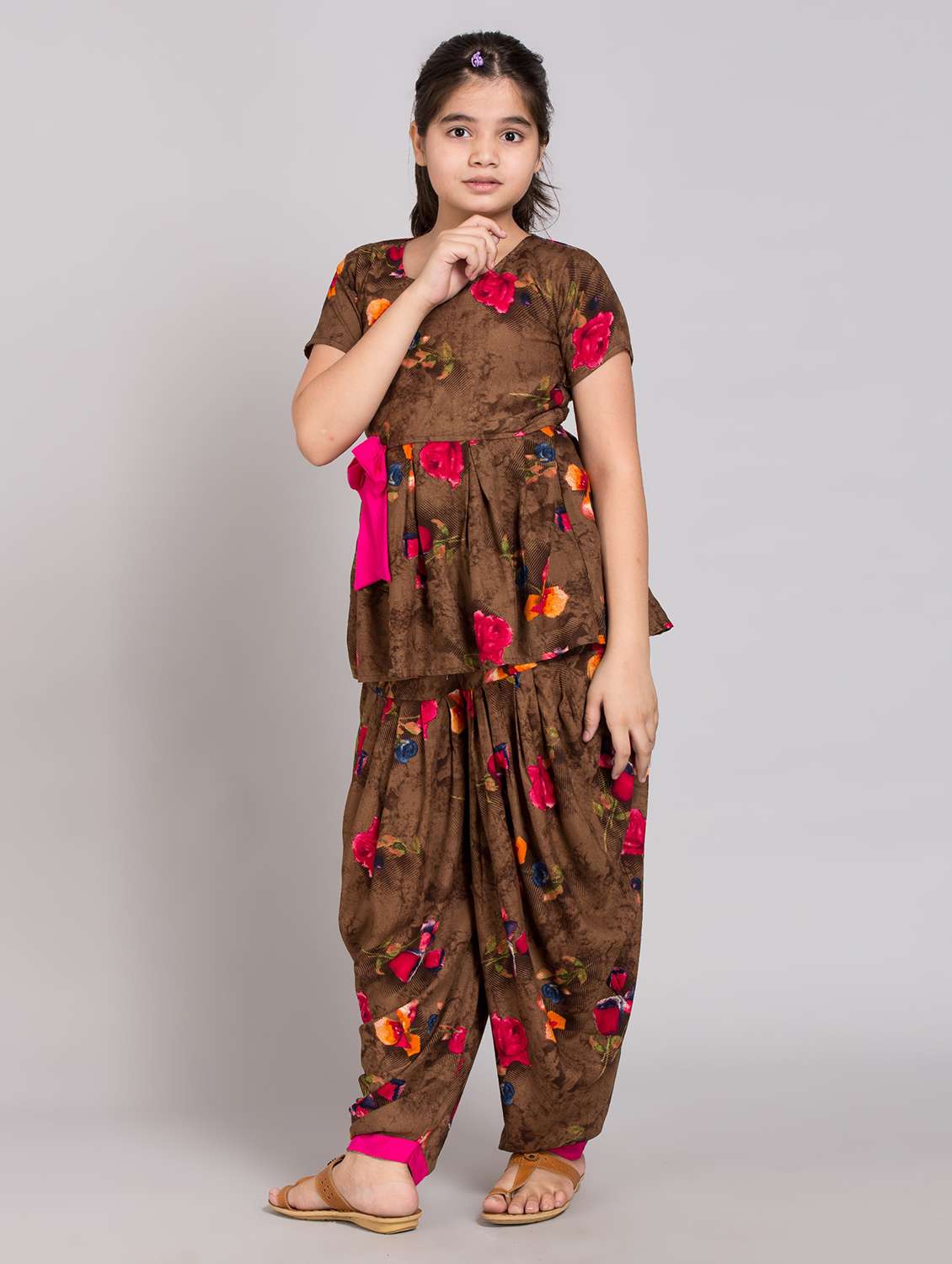 girls floral printed kurta patiyala salwar set