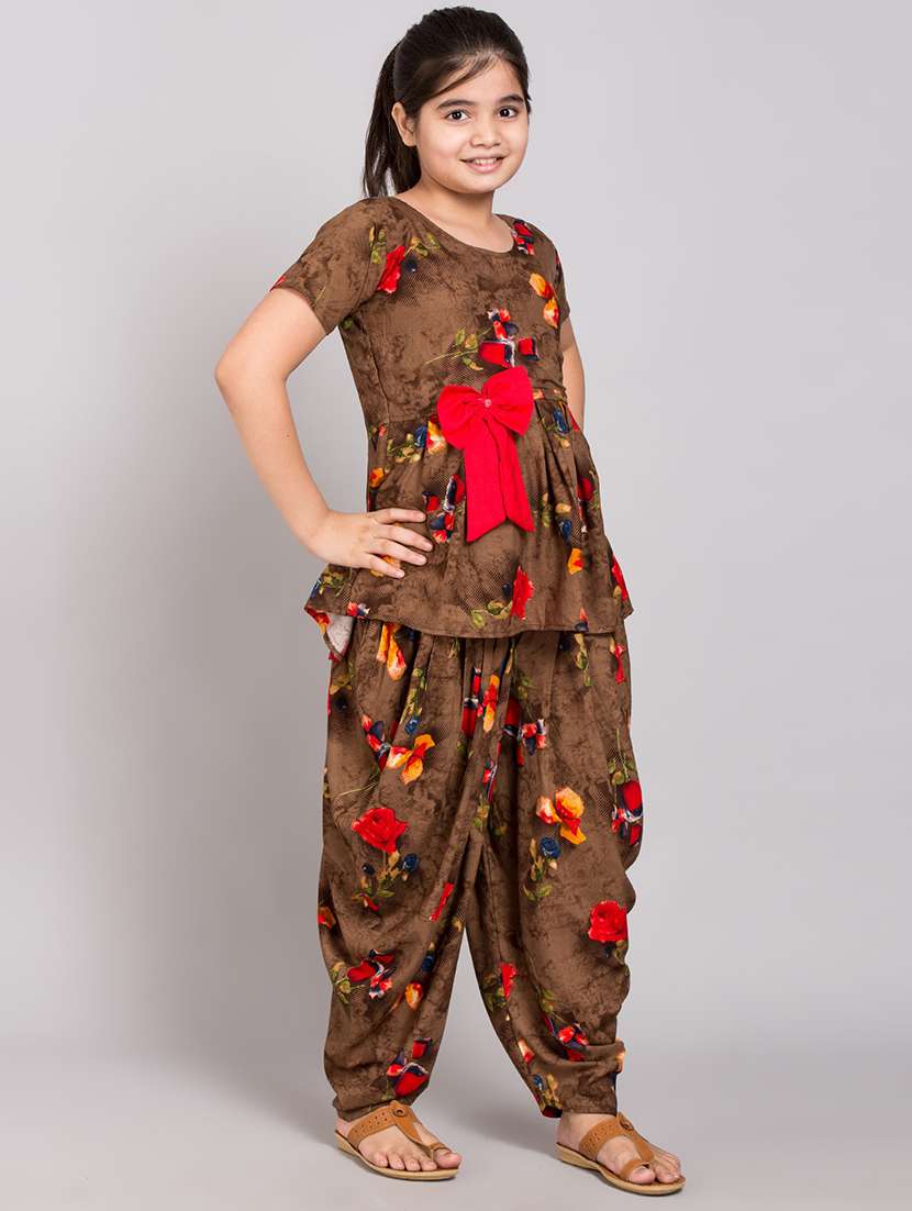 girls floral printed kurta patiyala salwar set - 20622731 -  Standard Image - 1