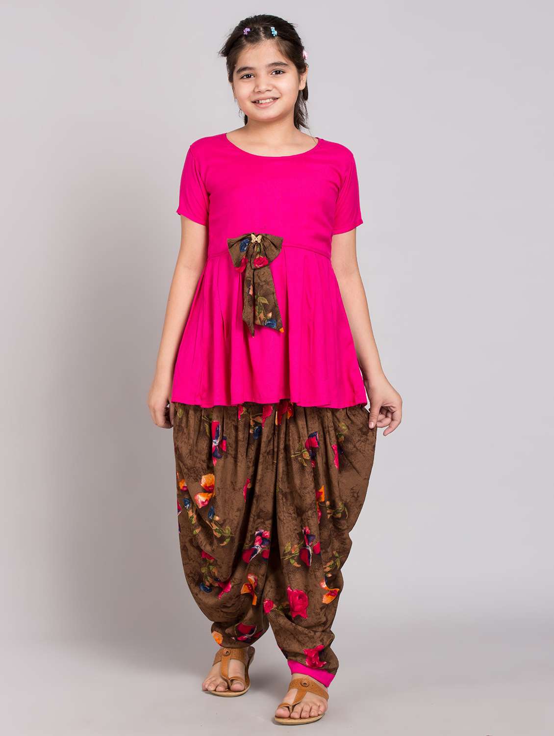 girls floral printed kurta patiyala salwar set