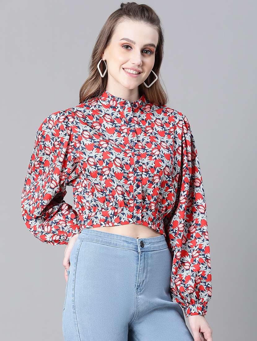women printed bishop sleeves shirt - 20623328 -  Standard Image - 1