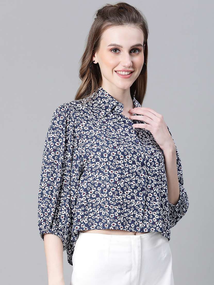 women floral print bishop sleeves shirt - 20623331 -  Standard Image - 1