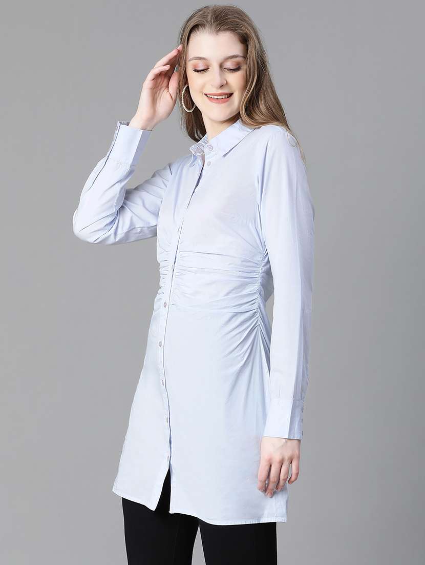 women solid long sleeves collared shirt - 20623334 -  Standard Image - 1