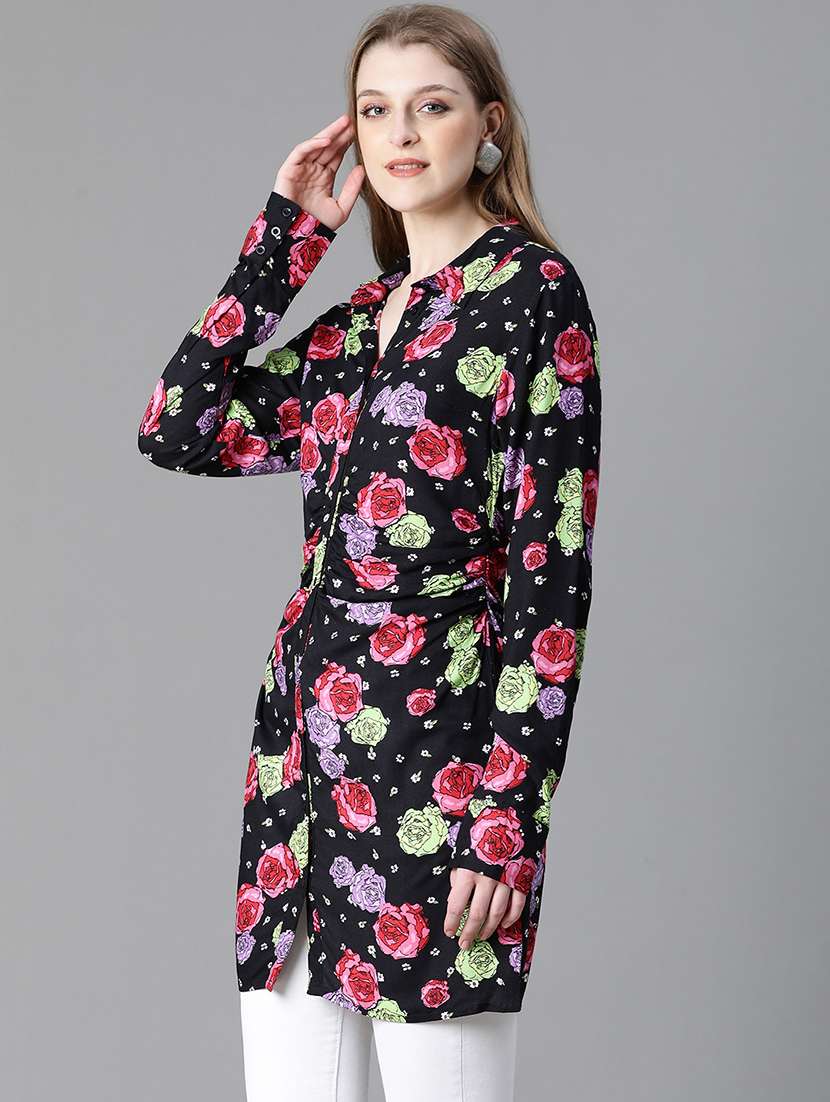 women floral print long sleeves collared shirt - 20623336 -  Standard Image - 1