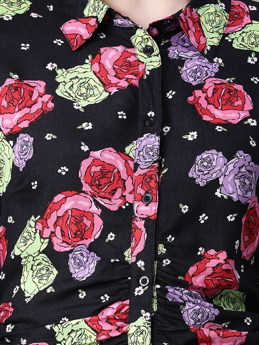women floral print long sleeves collared shirt - 20623336 -  Standard Image - 4