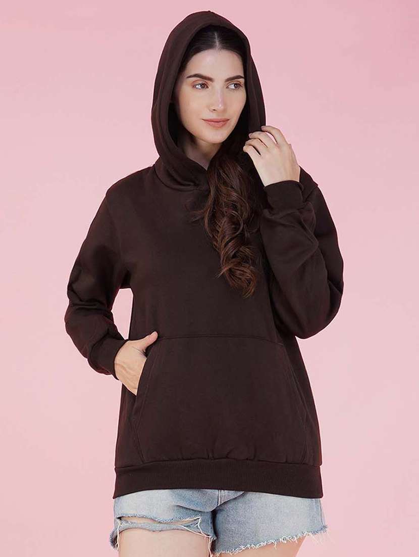 brown long sleeve hooded sweatshirt