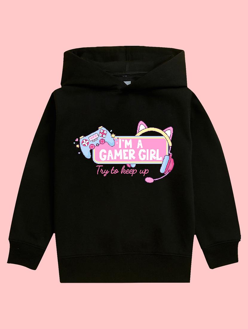 kids black graphic printed hooded sweatshirt - 20623735 - Standard Image - 1