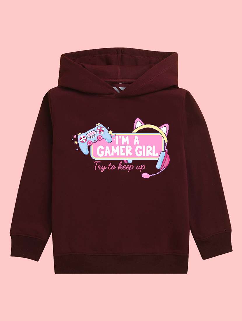 kids burgundy graphic printed hooded sweatshirt - 20623739 - Standard Image - 1