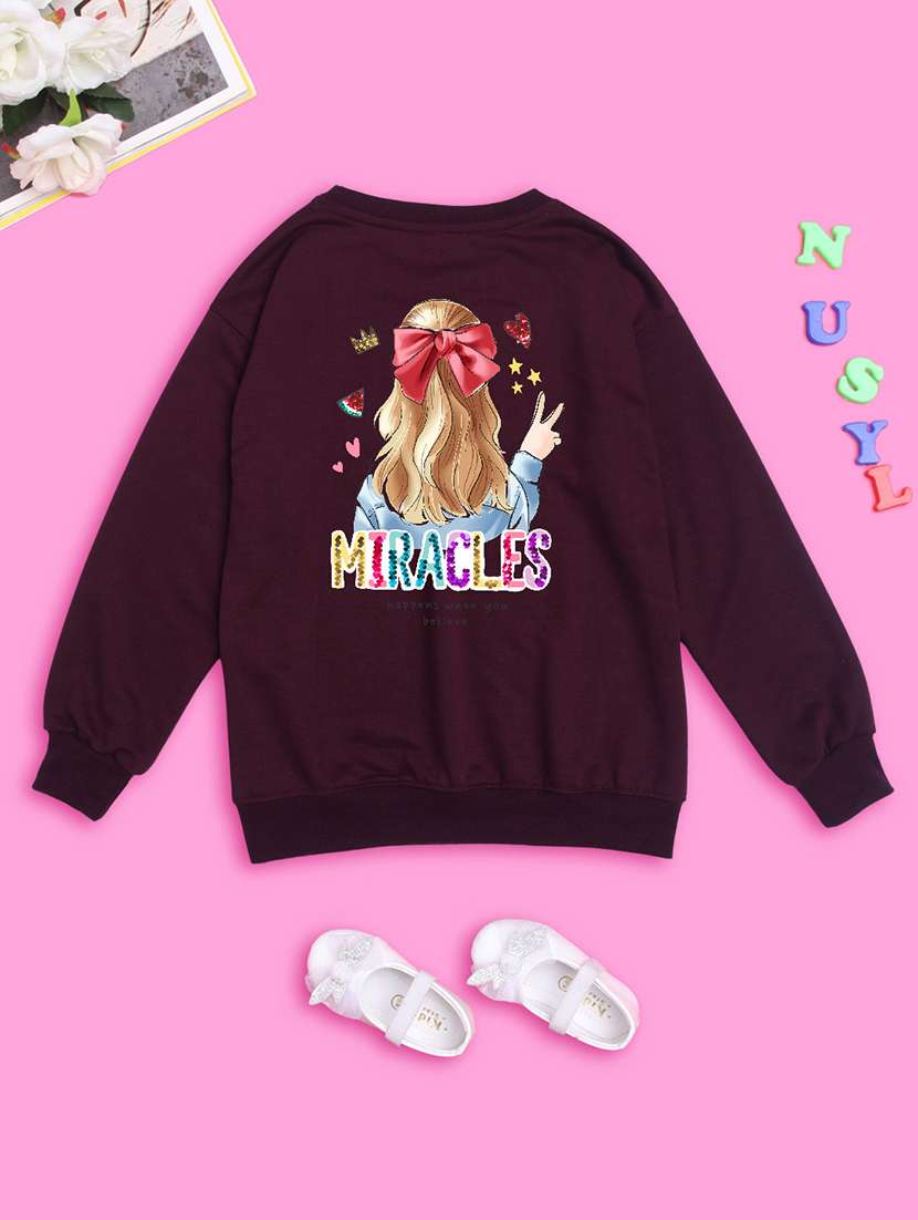 kids front print woolen pullover sweatshirt - 20624430 - Standard Image - 1