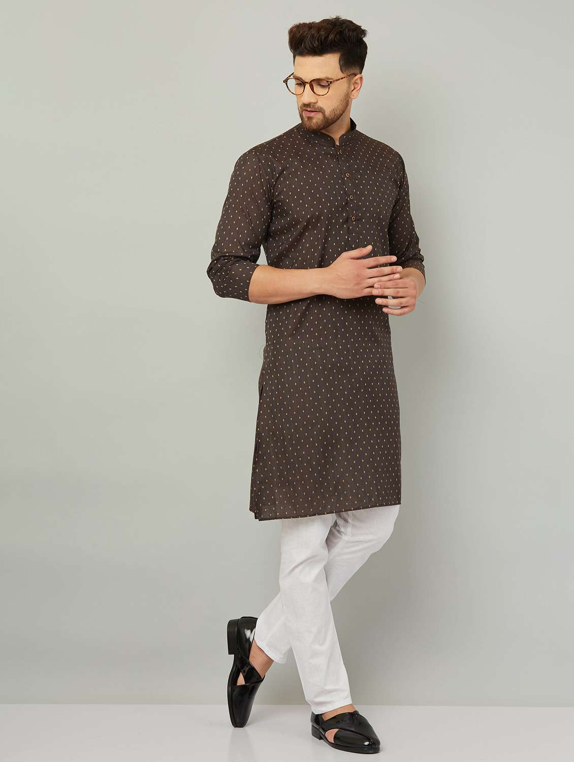men mandarin neck kurta pyjama set - 20625347 - Standard Image - 1