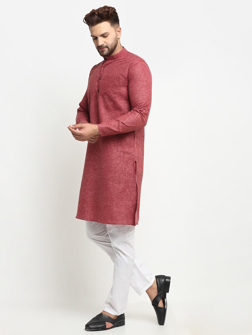 maroon cotton blend kurta pyjama ethnic wear set - 20625378 - Standard Image - 1