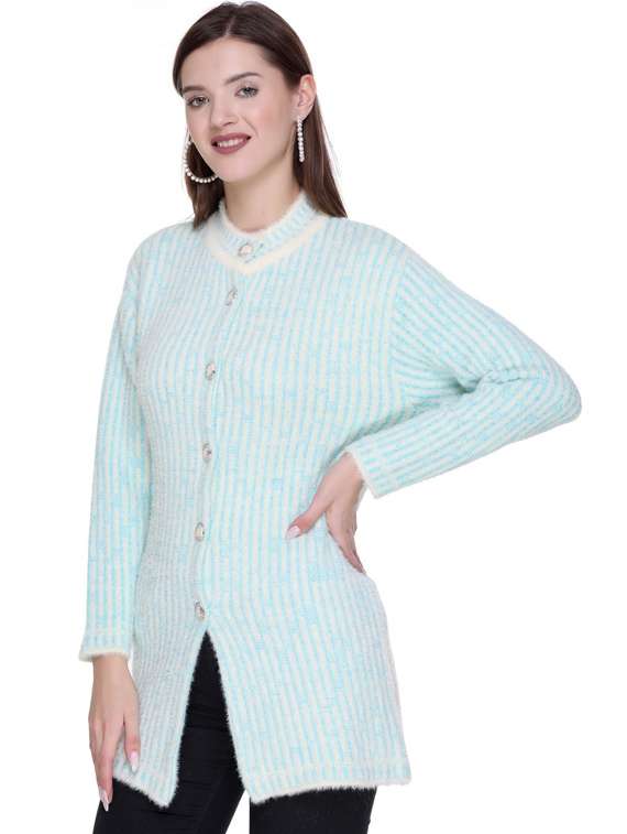 women purist blue striped acrylic blend cardigan - 20625465 -  Standard Image - 1