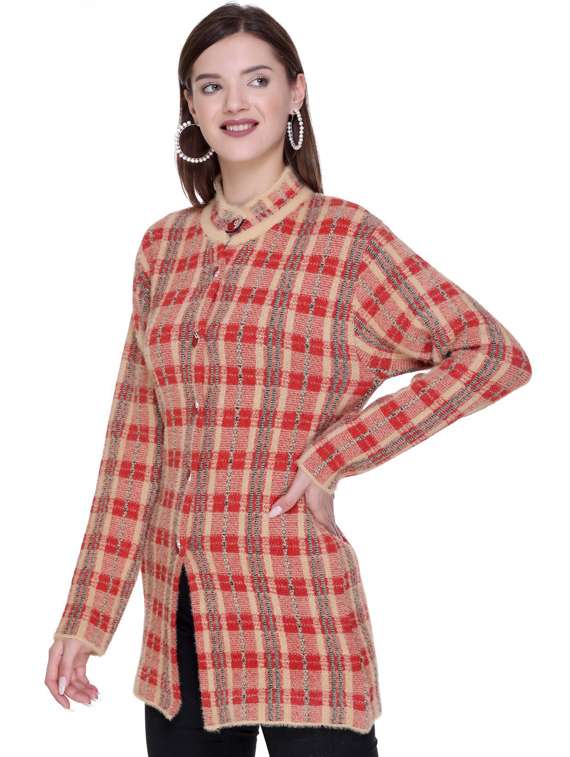 women multi colored checkered cardigan - 20625469 -  Standard Image - 1