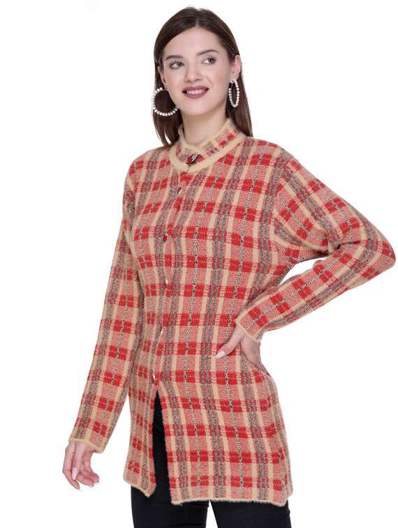 women multi colored checkered cardigan - 20625470 -  Standard Image - 1
