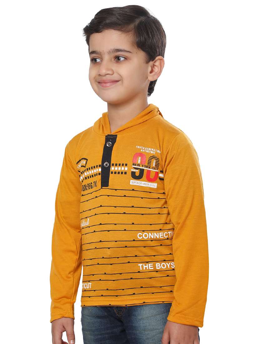kids yellow typographic printed hooded t-shirt - 20625762 - Standard Image - 1