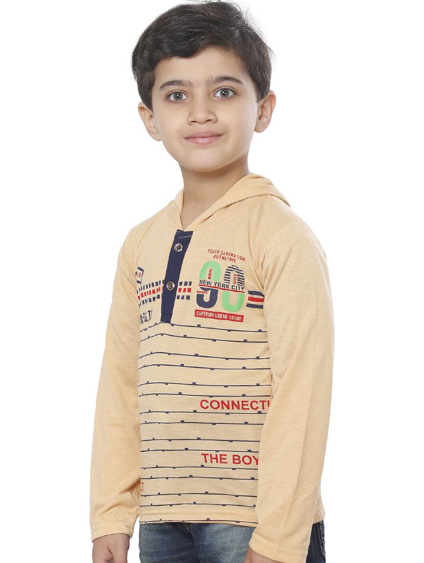 kids beige typographic printed hooded t-shirt - 20625763 -  Standard Image - 1