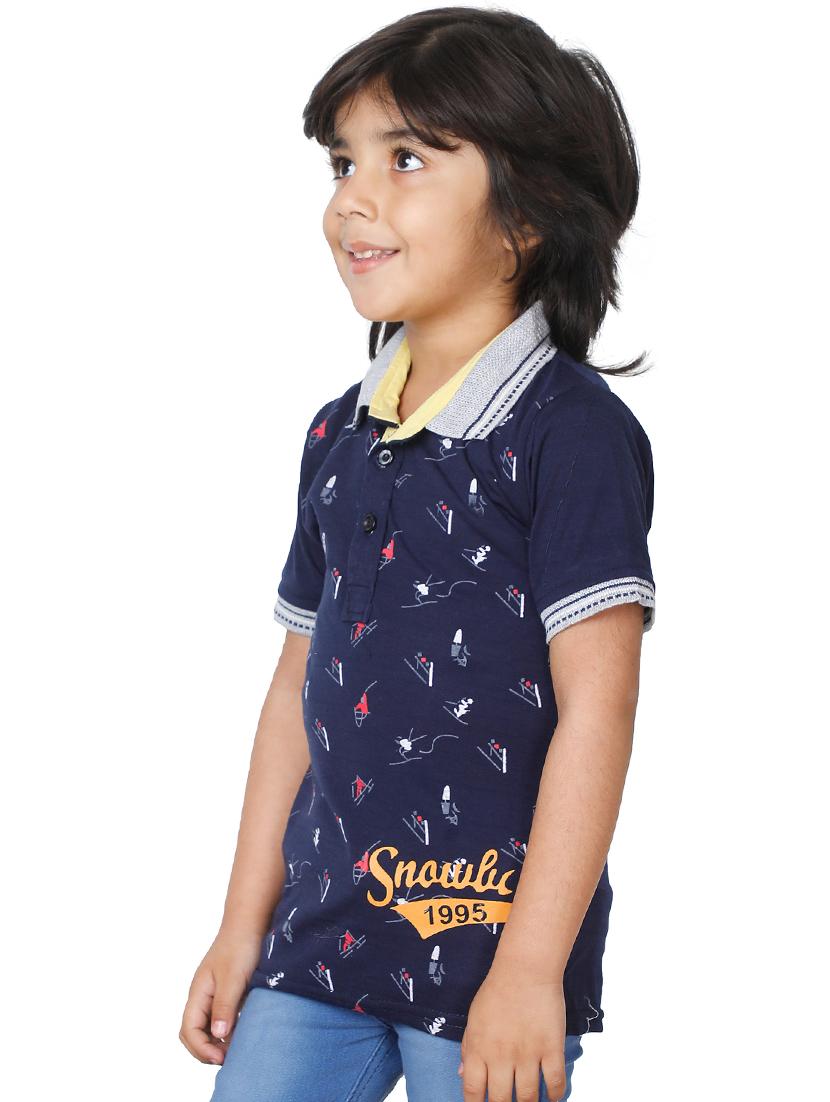kids navy blue front printed polo t-shirt - 20625796 - Standard Image - 1