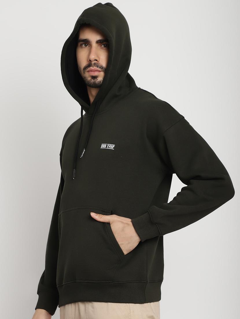 olive green placement print hooded sweatshirt - 20627198 - Standard Image - 1