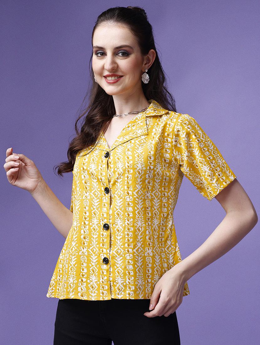 women printed lapel collar shirt - 20627214 - Standard Image - 1