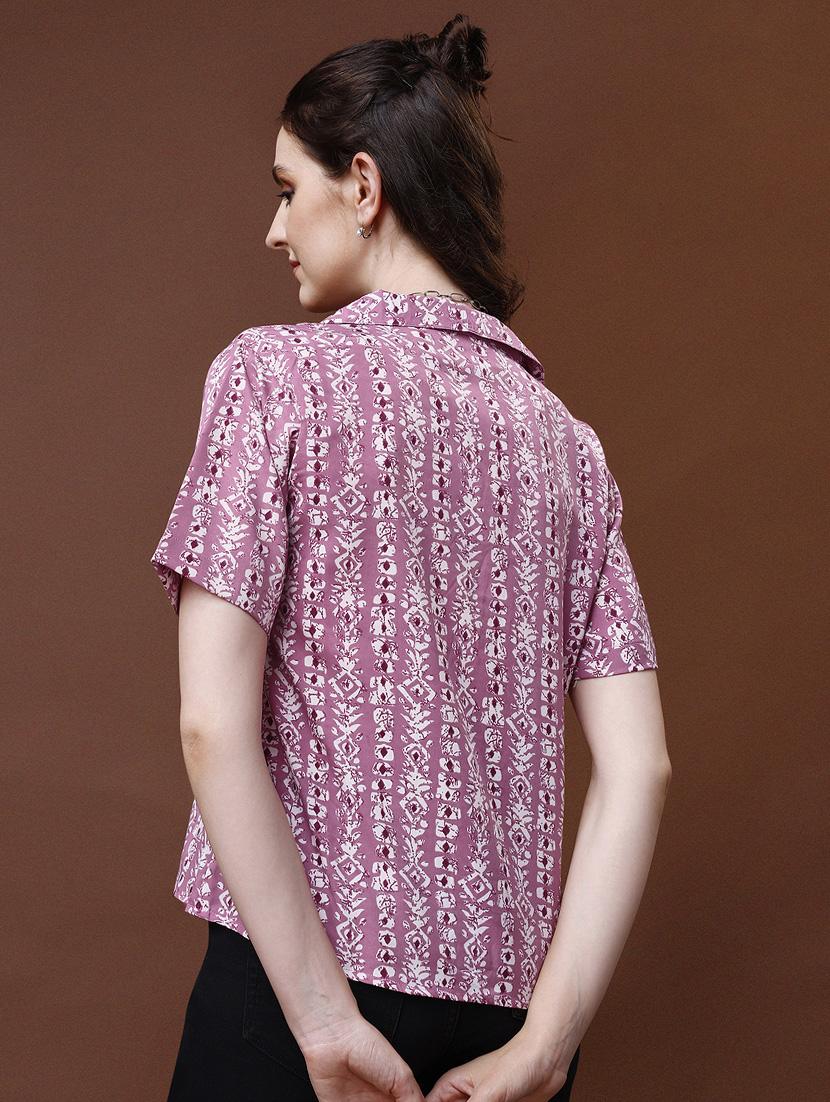 women printed lapel collar shirt - 20627215 - Standard Image - 1