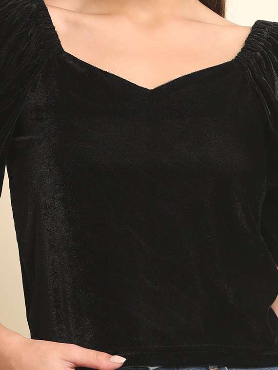 solid black puff sleeves regular top - 20627315 - Standard Image - 4