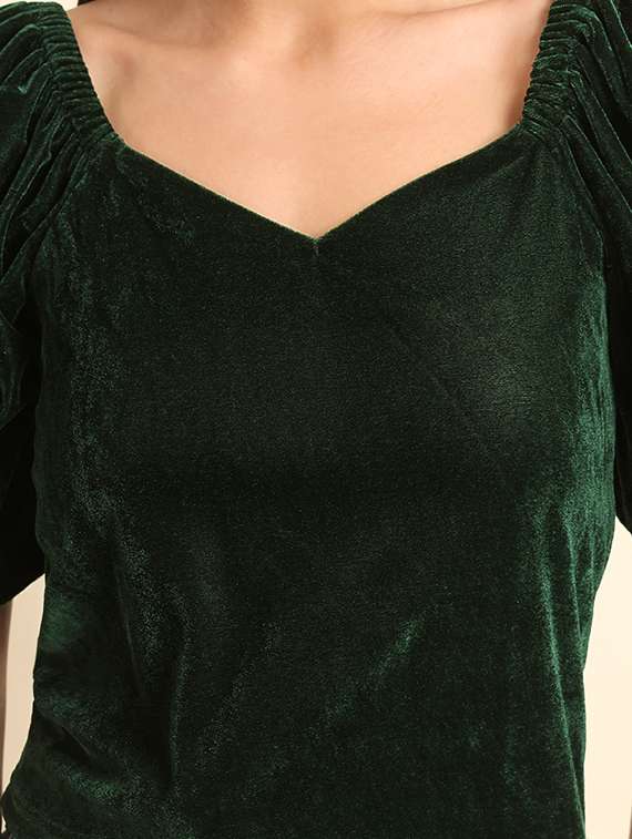 solid green puff sleeves regular top - 20627316 - Standard Image - 4
