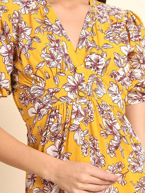 yellow floral printed detailed midi dress - 20627368 -  Standard Image - 4
