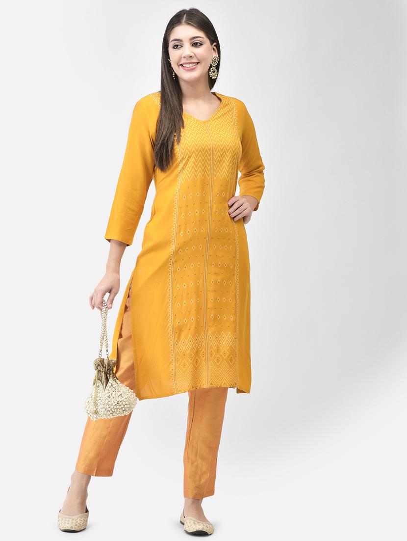 women yellow v-neck straight kurta - 20627473 - Standard Image - 4