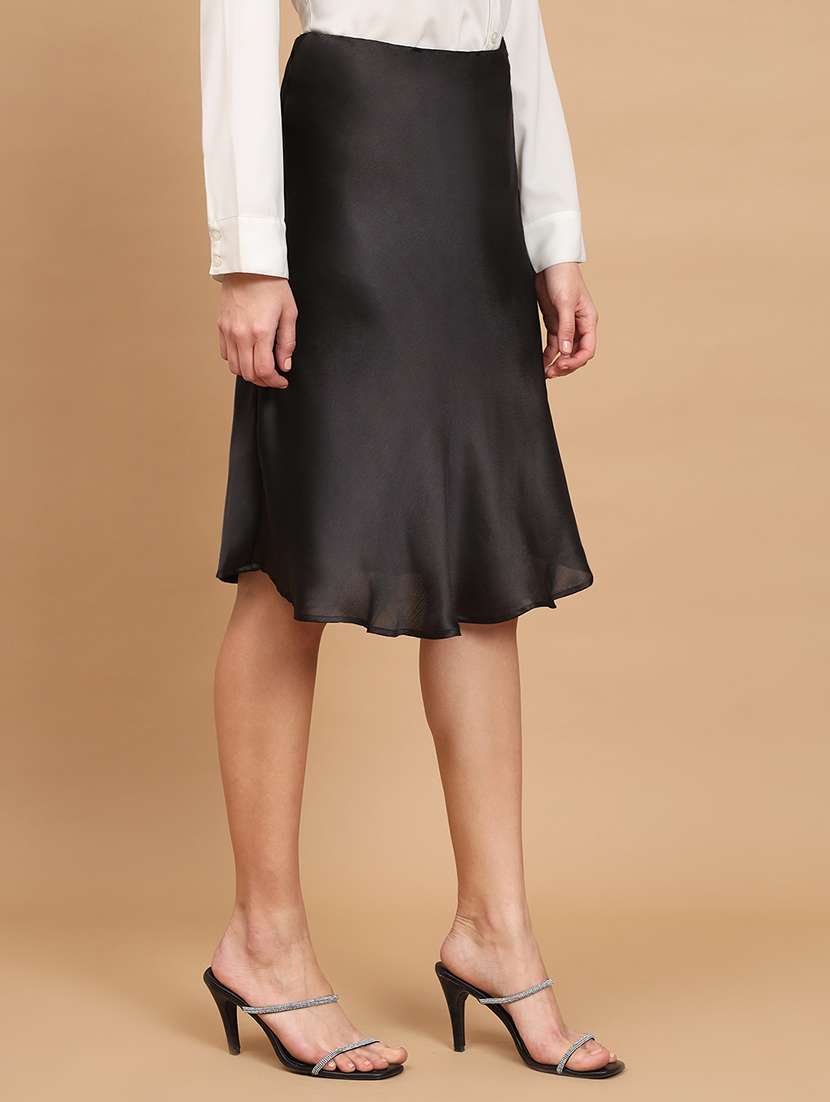 black satin knee length skirt - 20627501 -  Standard Image - 1