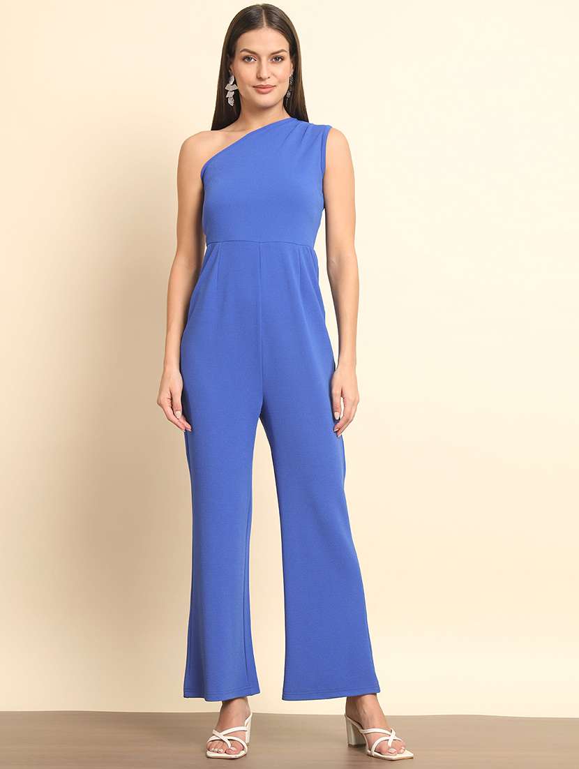solid blue single shoulder jumpsuit - 20627503 -  Standard Image - 1