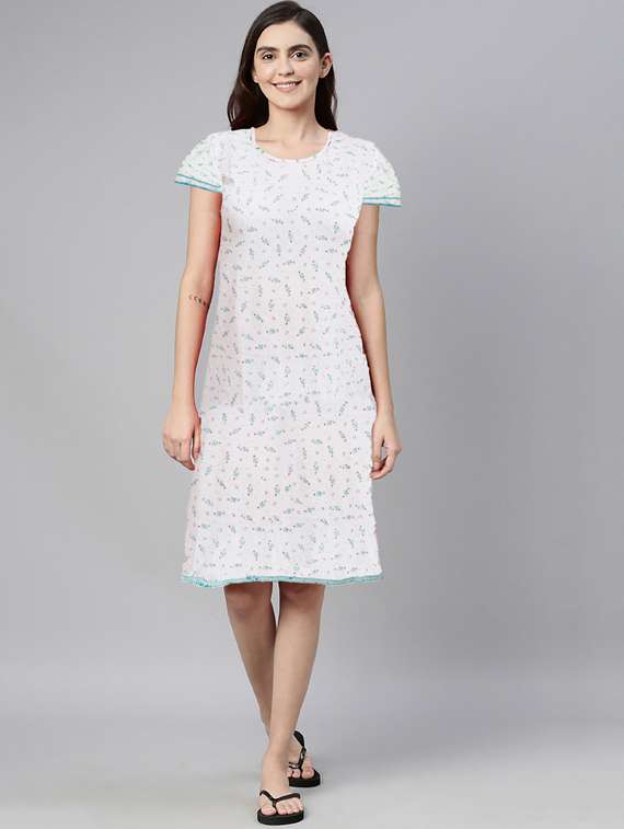 women white round neck printed nighty