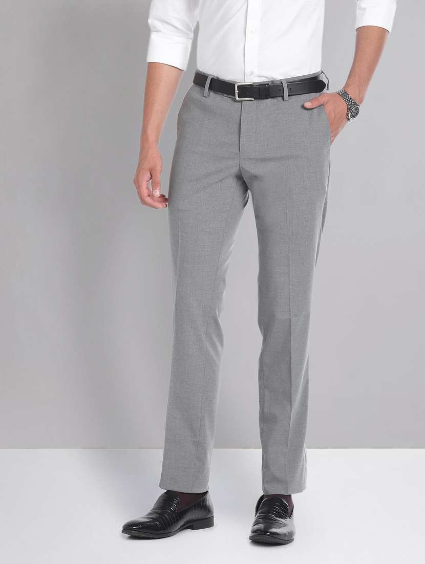 grey polyester flat front formal trouser
