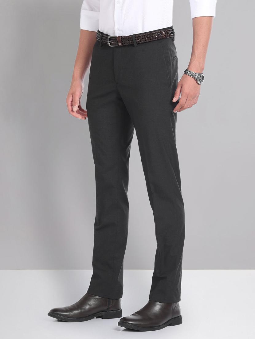 black polyester flat front trousers formal - 20632798 - Standard Image - 1