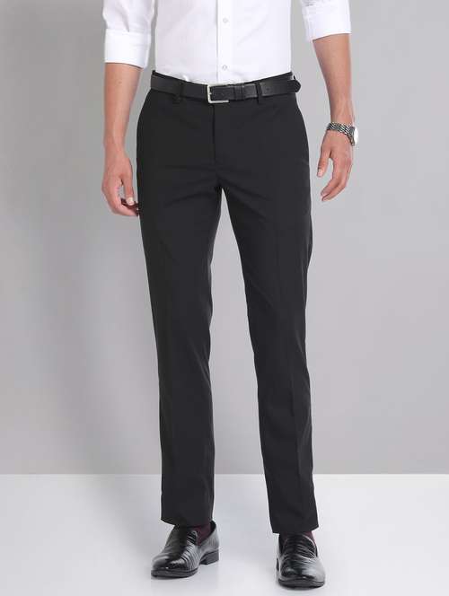 black polyester flat front trousers formal - 20632799 - Standard Image - 0