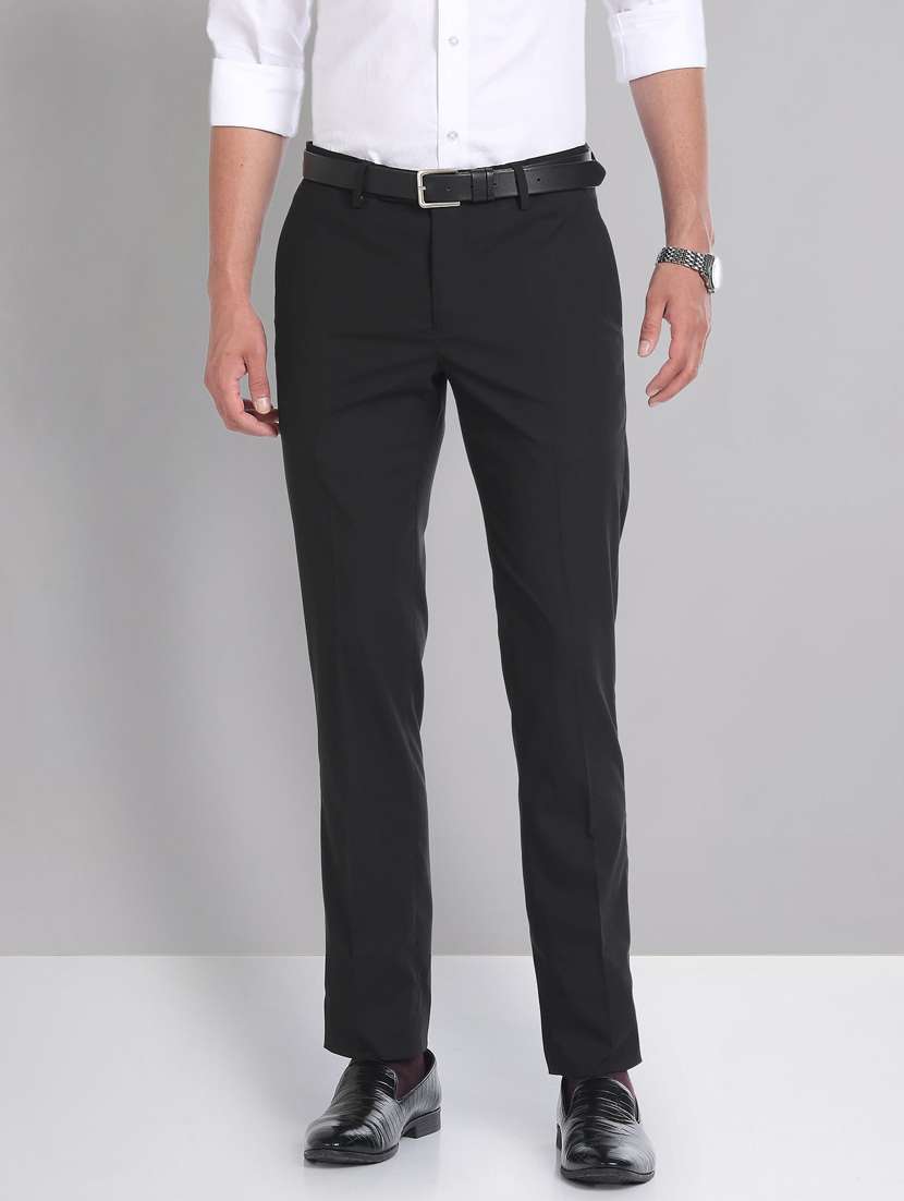 black polyester flat front trousers formal - 20632799 - Zoom Image - 0