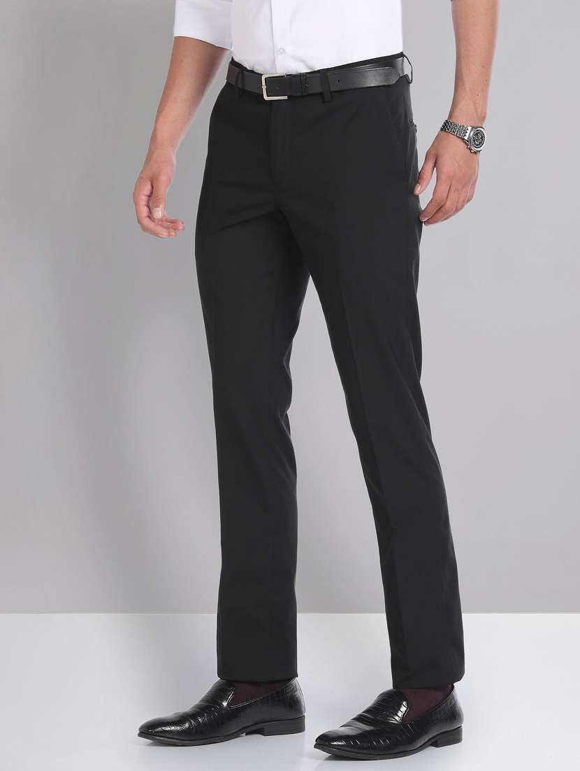 black polyester flat front trousers formal - 20632799 -  Standard Image - 1