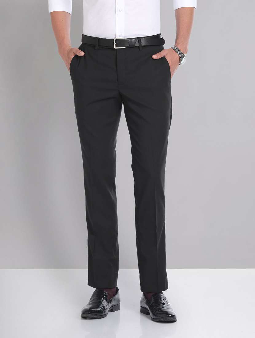 black polyester flat front formal trouser