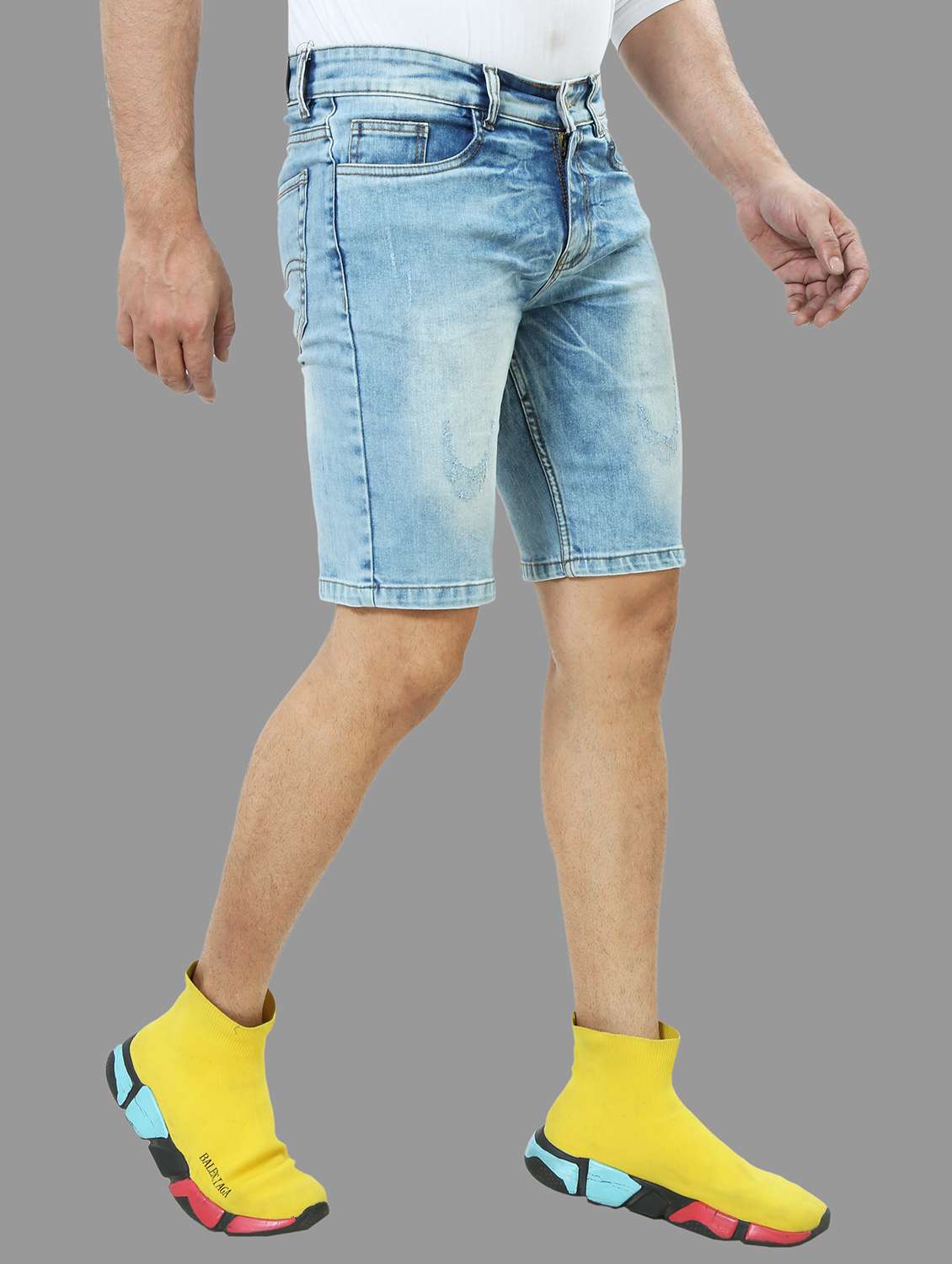 men light blue distressed denim shorts - 20643718 -  Standard Image - 1