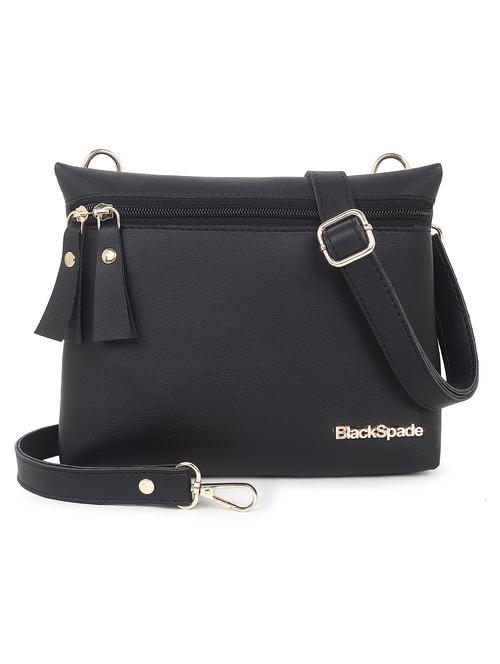 black solid leatherette structured sling bag - 20643789 -  Standard Image - 0