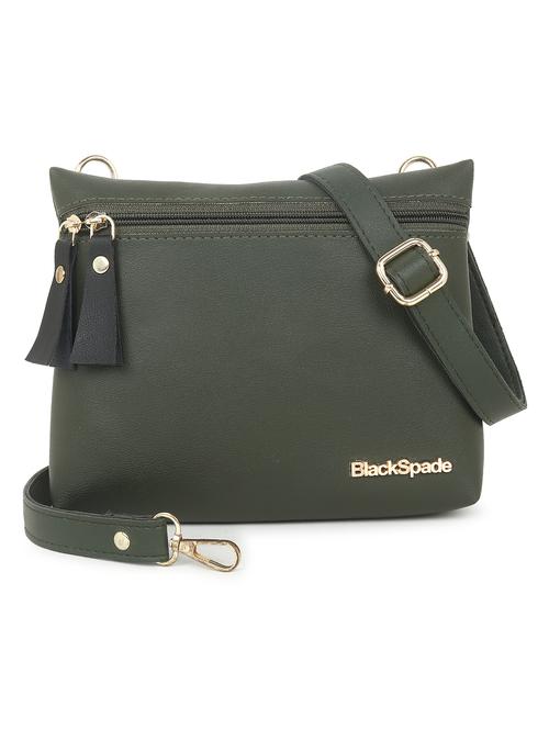 green solid leatherette structured sling bag - 20643791 - Standard Image - 0