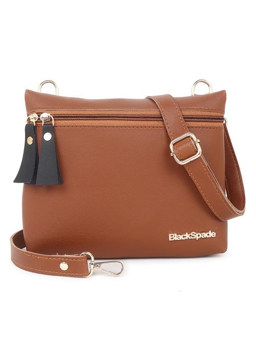 tan solid leatherette structured sling bag - 20643794 - Standard Image - 0