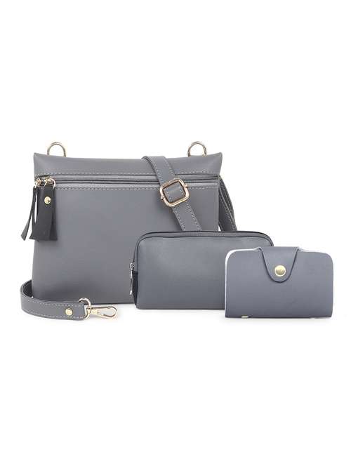 grey set of 3 solid leatherette structured sling bag - 20643799 - Standard Image - 0